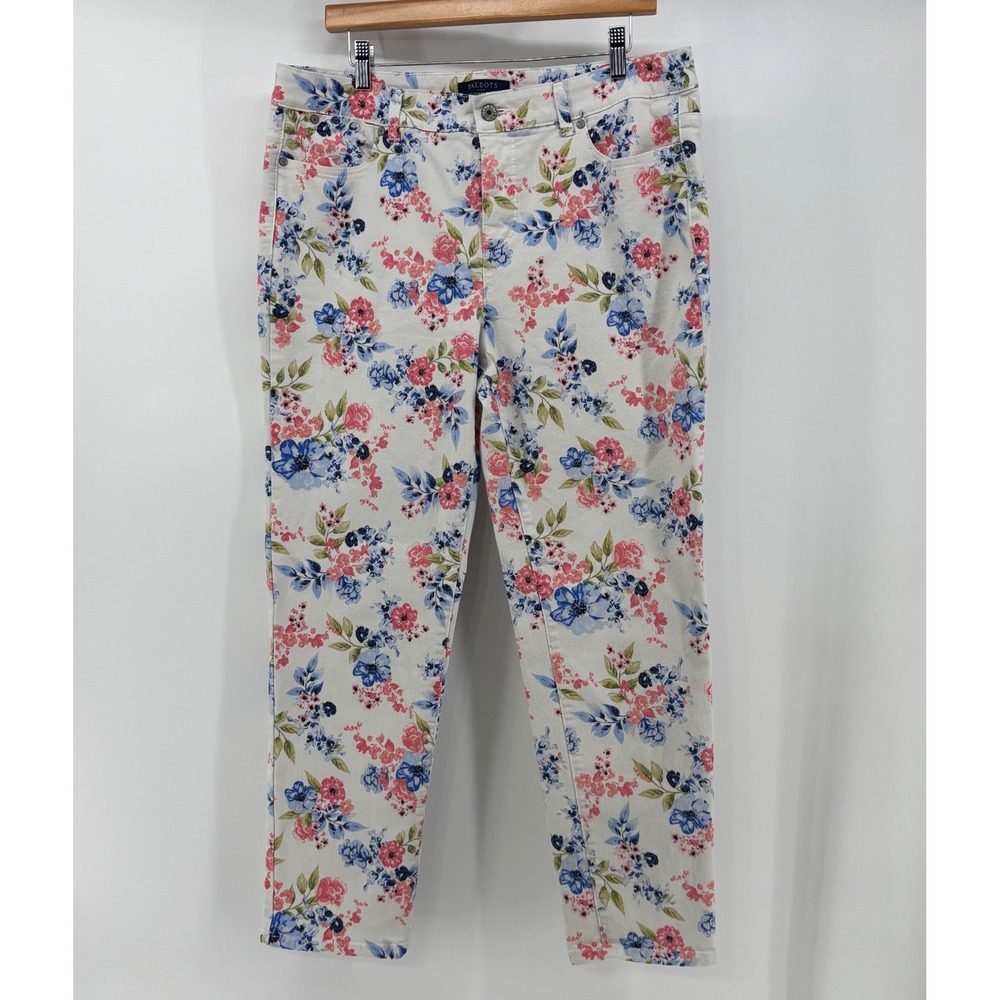 Talbots Simply Flattering 5-Pocket Stretch Jeans Women's 14 White Floral Print